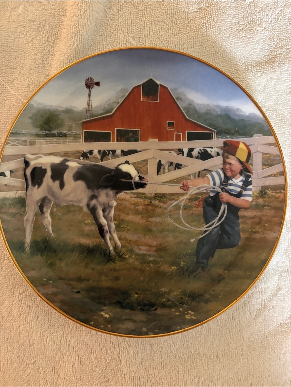 Danbury Mint Little farmhands series titled tug of war Decorative Plate.